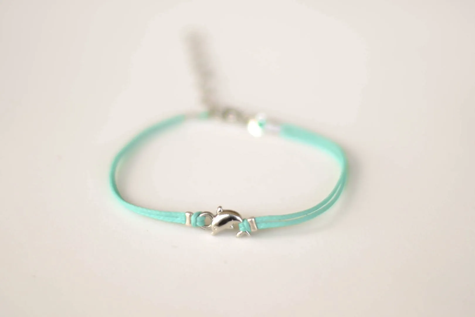 Silver Dolphin charm bracelet for women, turquoise cord