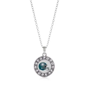 Silver Grey and Turquoise Team Helmet Circle Charm Classic Necklace