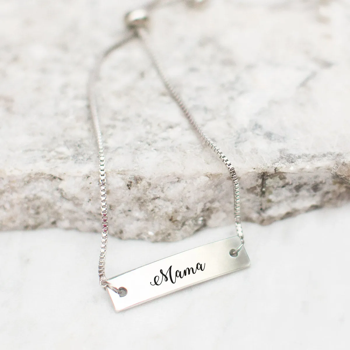 Silver Mama - Script Adjustable Bar Bracelet