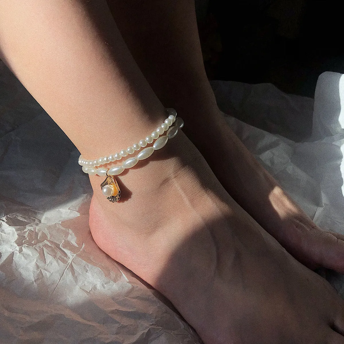 Simple Pearl Geometric Creative Shell Anklet