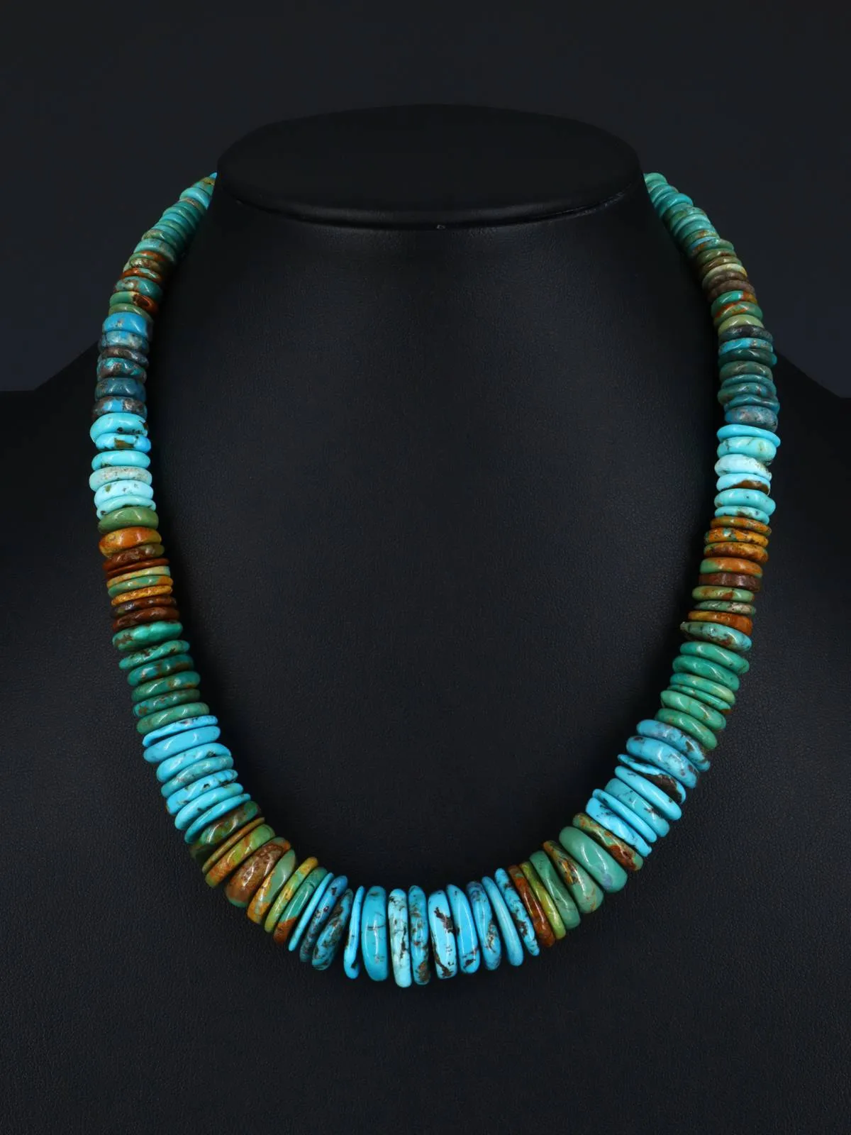 Single Strand Polychrome Graduated Turquoise Necklace