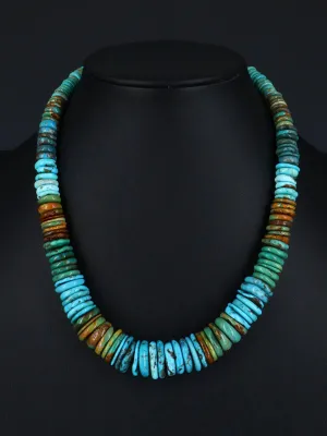 Single Strand Polychrome Graduated Turquoise Necklace