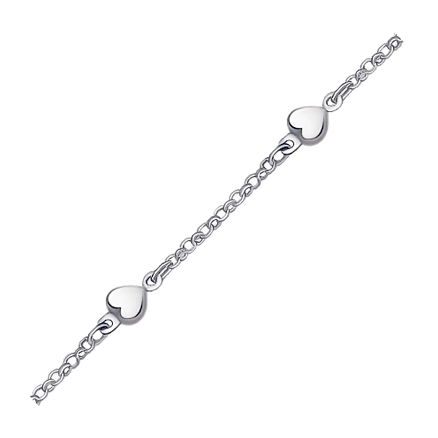 Size: 10'' - 14k White Gold Anklet with Puffed Heart Design