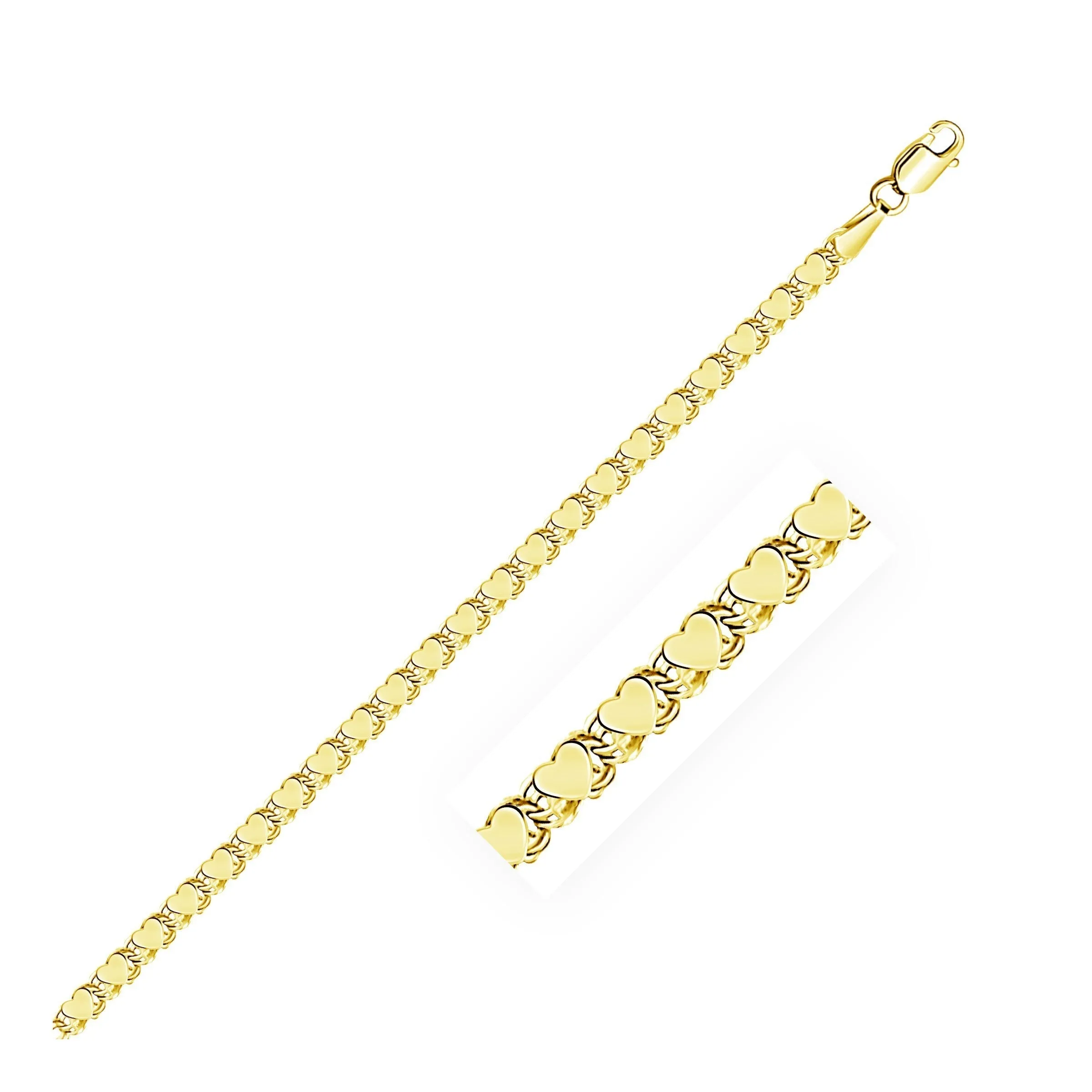 Size: 10'' - 2.9mm 14k Yellow Gold Heart Anklet