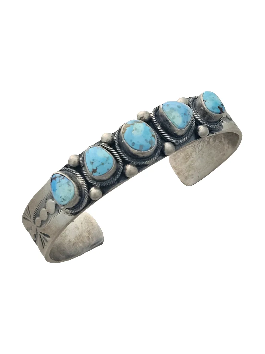 Stamped Sterling Silver Golden Hills Turquoise 5 Stone Cuff Bracelet