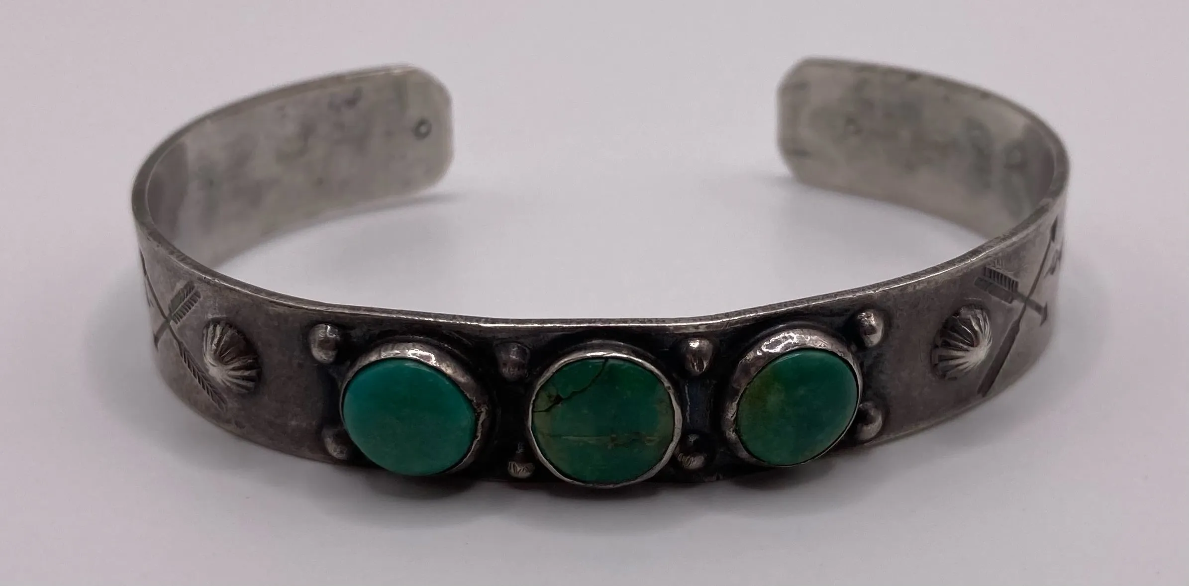 Sterling Silver 925 Round Green Turquoise Bangle Bracelet