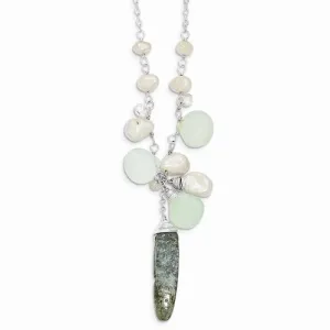 Sterling Silver Aquamarine, Kyanite, White Pearl Necklace