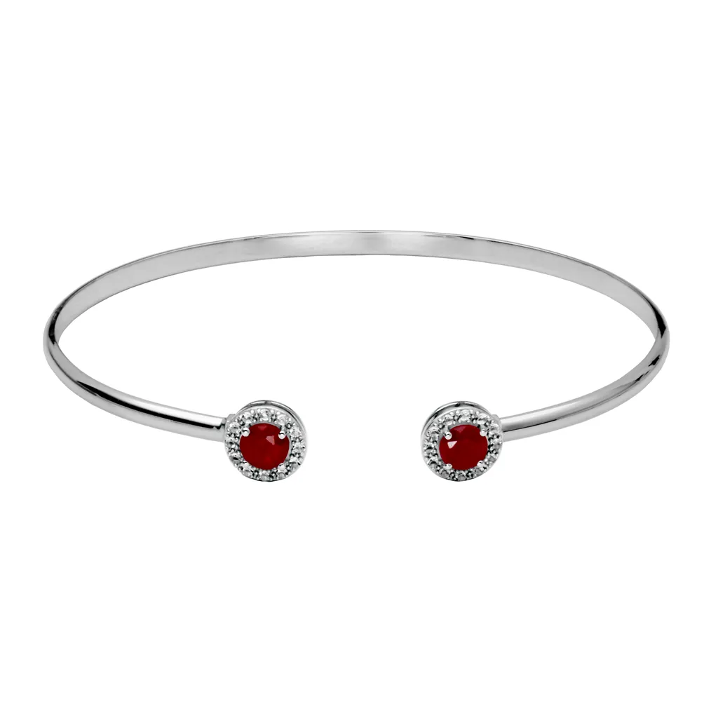 Sterling Silver Dyed Red Corundum & White Topaz Halo Cuff Bracelet by Samuel B.