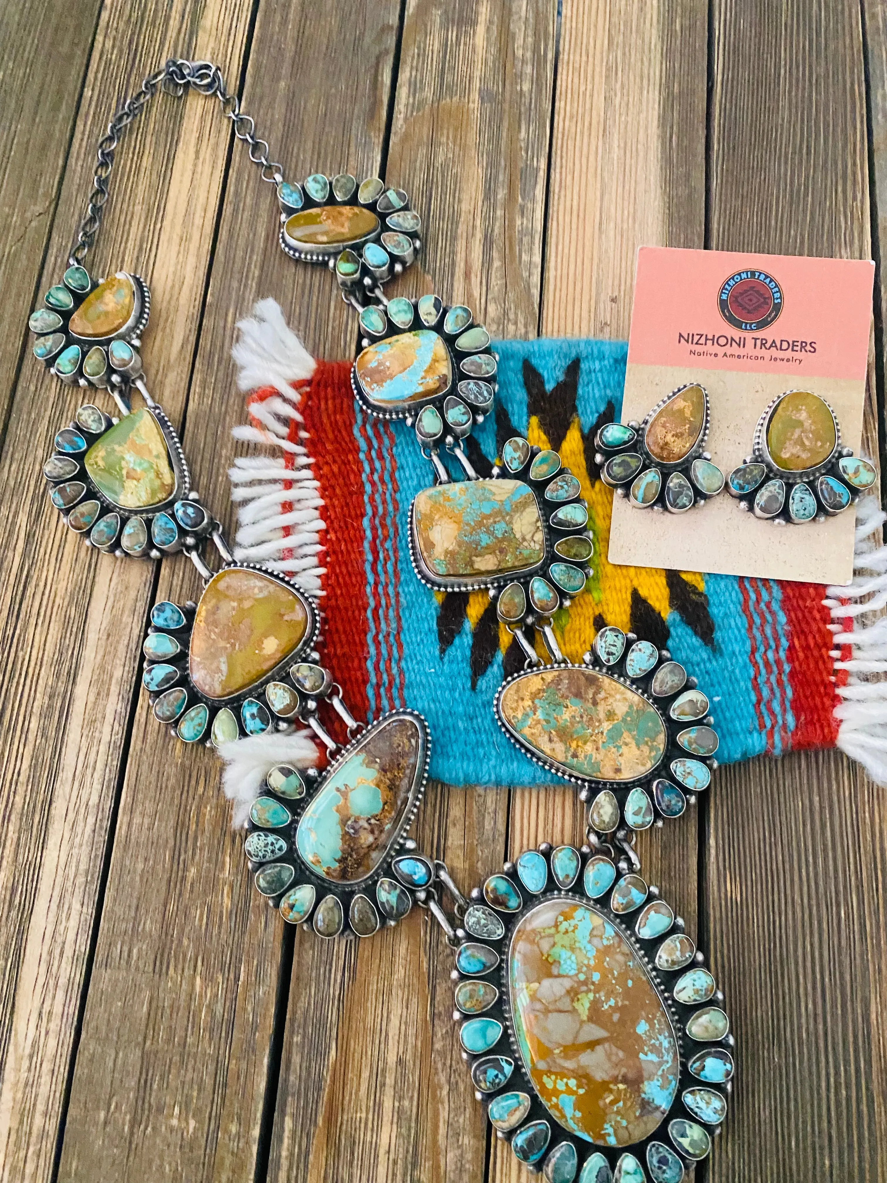 Stunning Navajo Sterling Silver & Royston Turquoise Necklace Set by Betty Yellowhorse