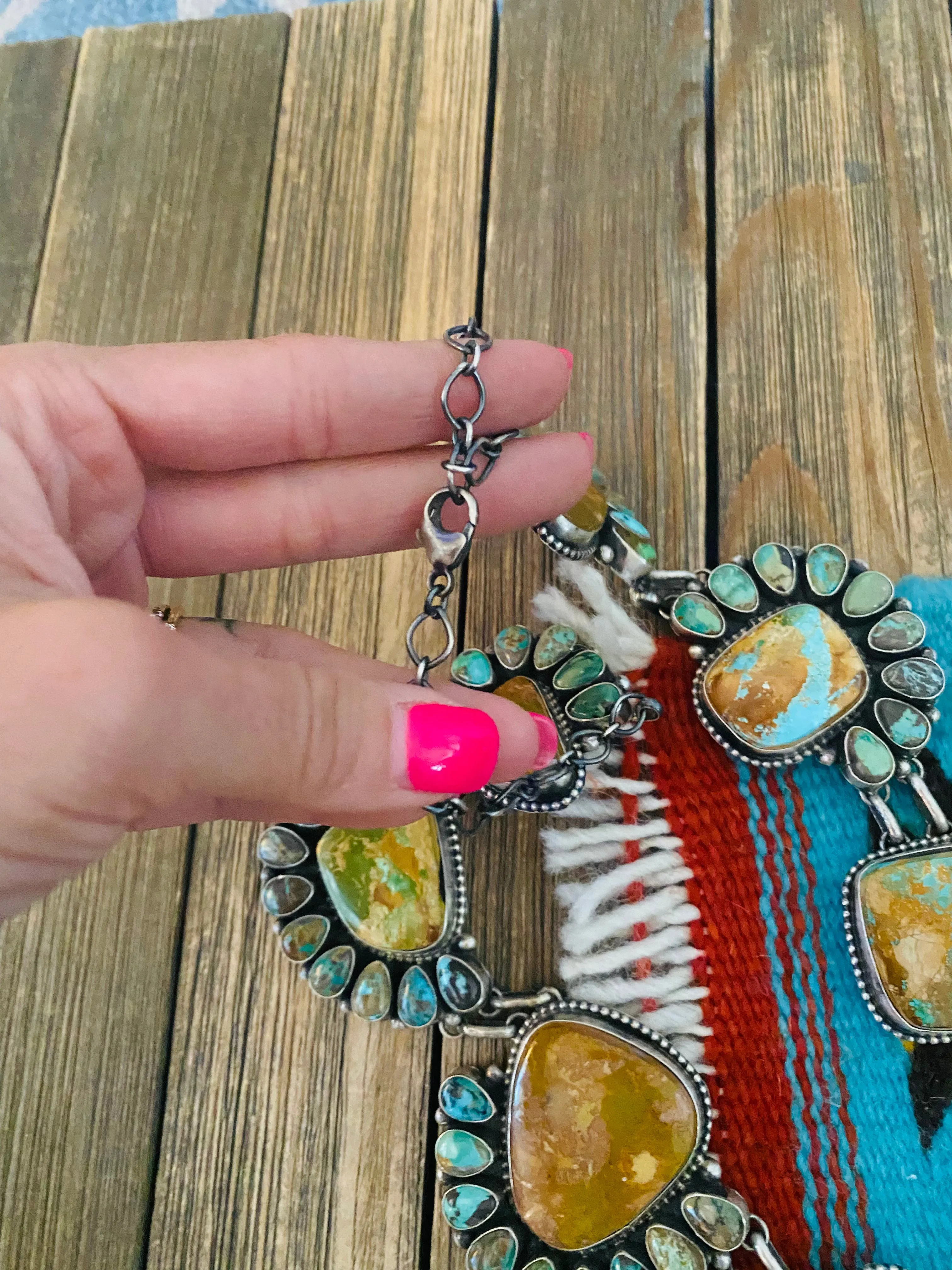 Stunning Navajo Sterling Silver & Royston Turquoise Necklace Set by Betty Yellowhorse