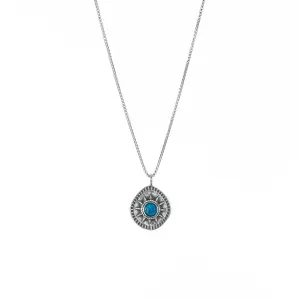 Sun Pendant Necklace with Turquoise Stone in Silver