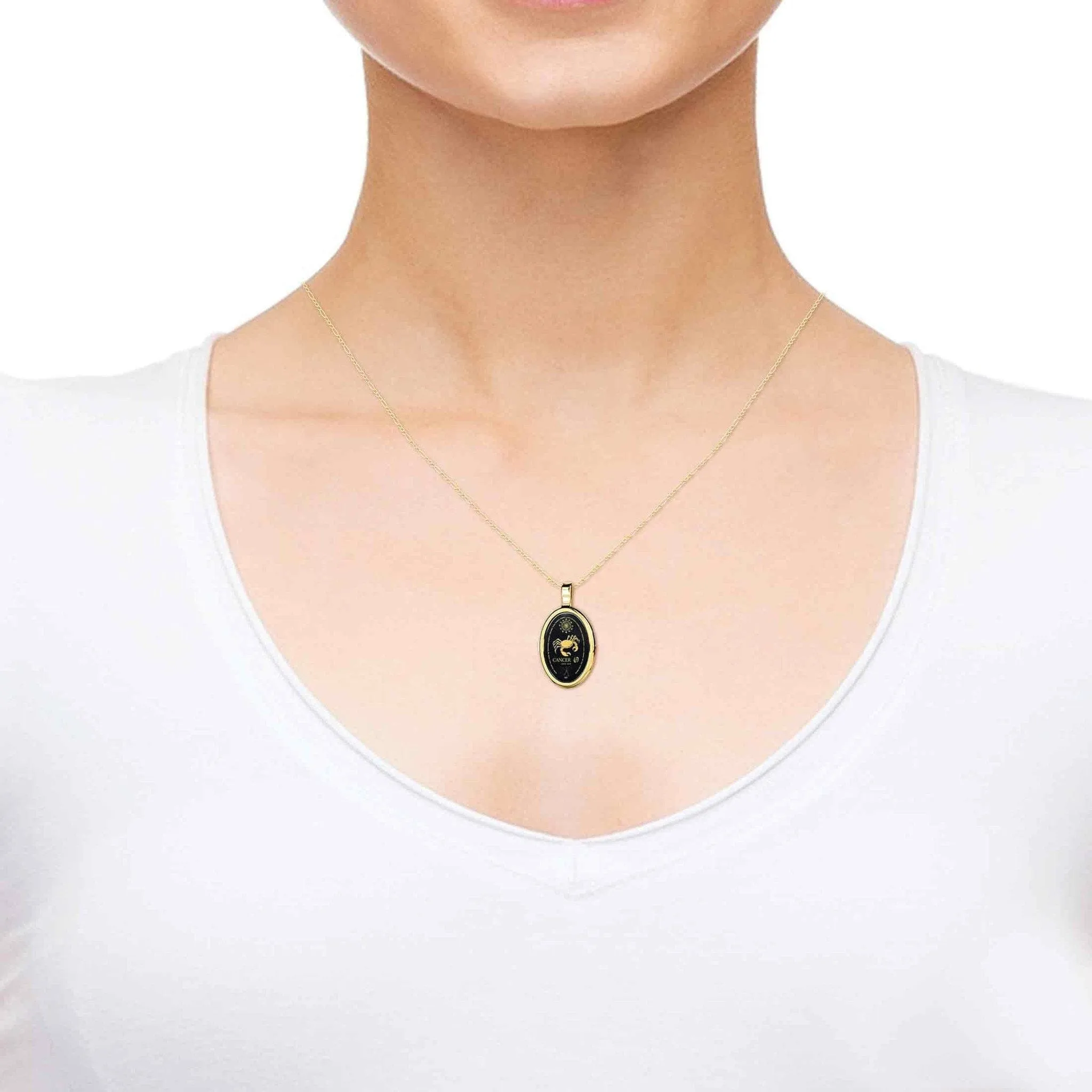 The World of Cancer, Sterling Silver Gold Plated (Vermeil) Necklace, Onyx