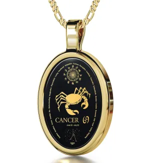 The World of Cancer, Sterling Silver Gold Plated (Vermeil) Necklace, Onyx