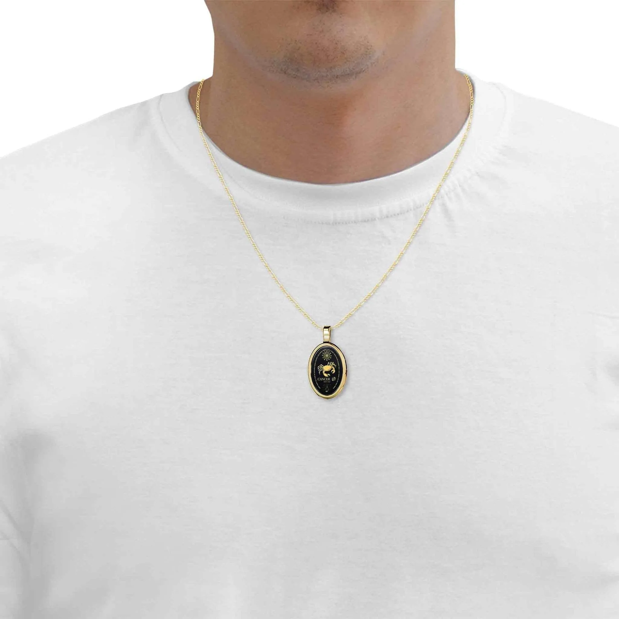 The World of Cancer, Sterling Silver Gold Plated (Vermeil) Necklace, Onyx