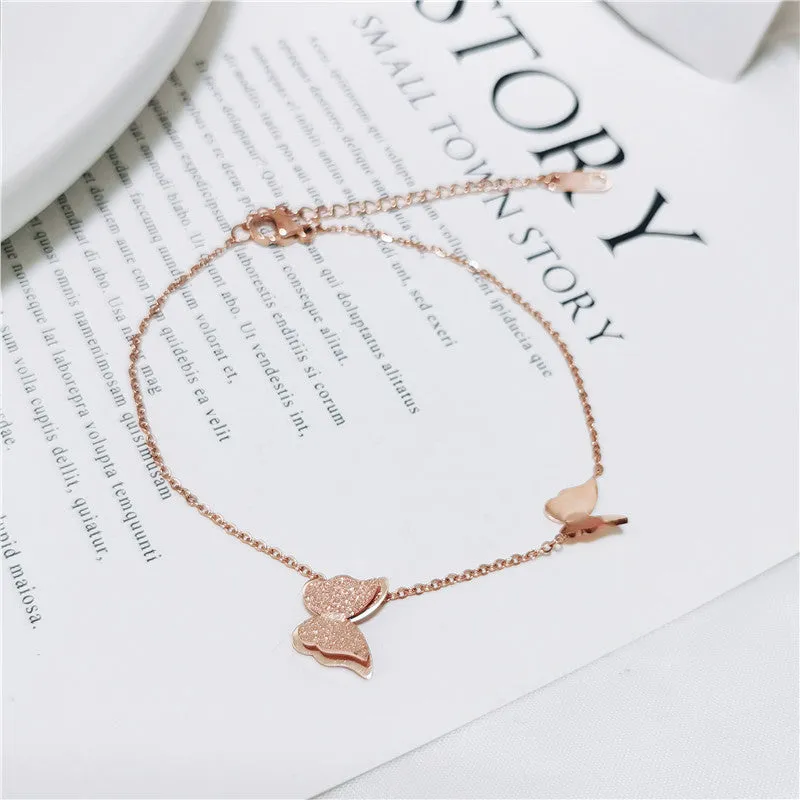 Titanium Steel Frosted Butterfly Anklet Rose Gold