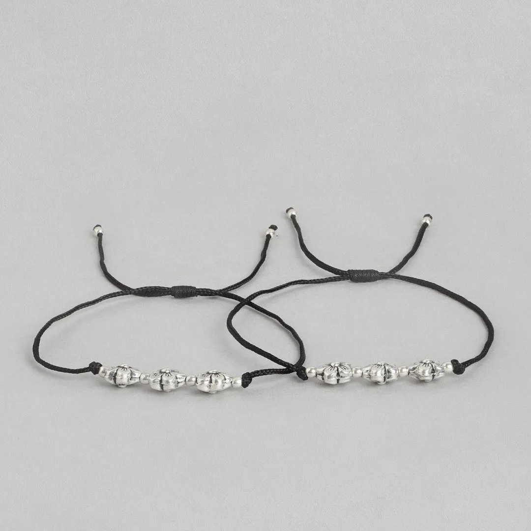 Triple Floral Rhodium Plated 925 Sterling Silver Tread Anklet