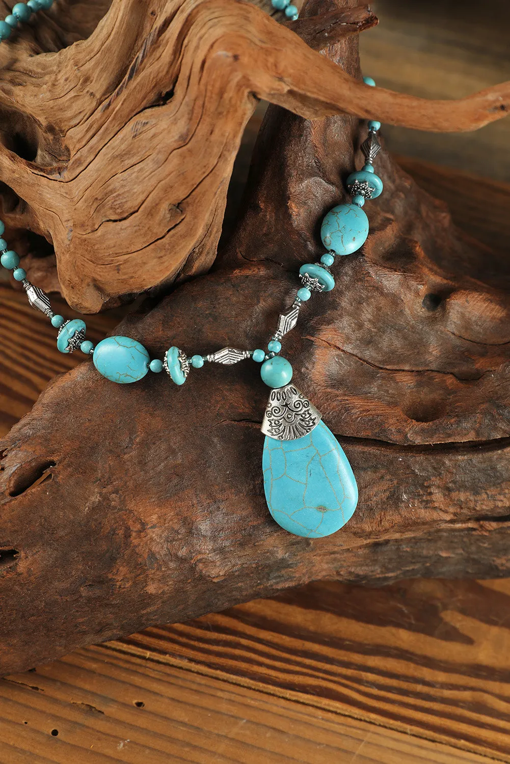 Turquoise Beading Necklace Earring and Ring Set