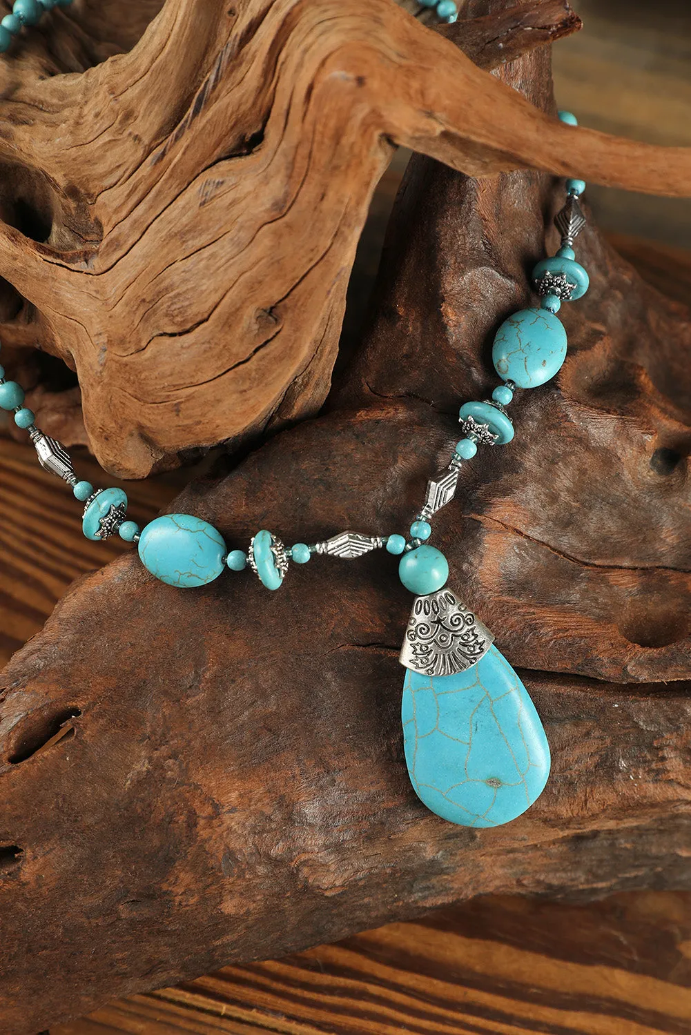 Turquoise Beading Necklace Earring and Ring Set