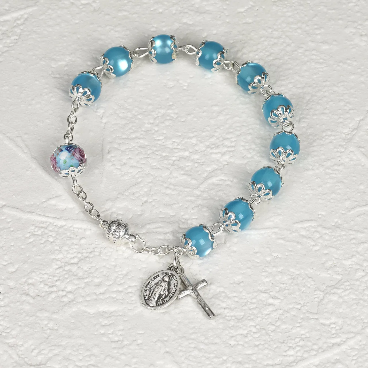 Turquoise Cat's Eye Rosary Bracelet with Magnetic Clasp