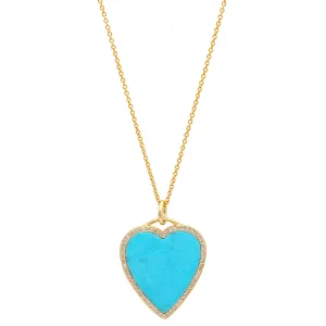 Turquoise inlay heart necklace with diamonds