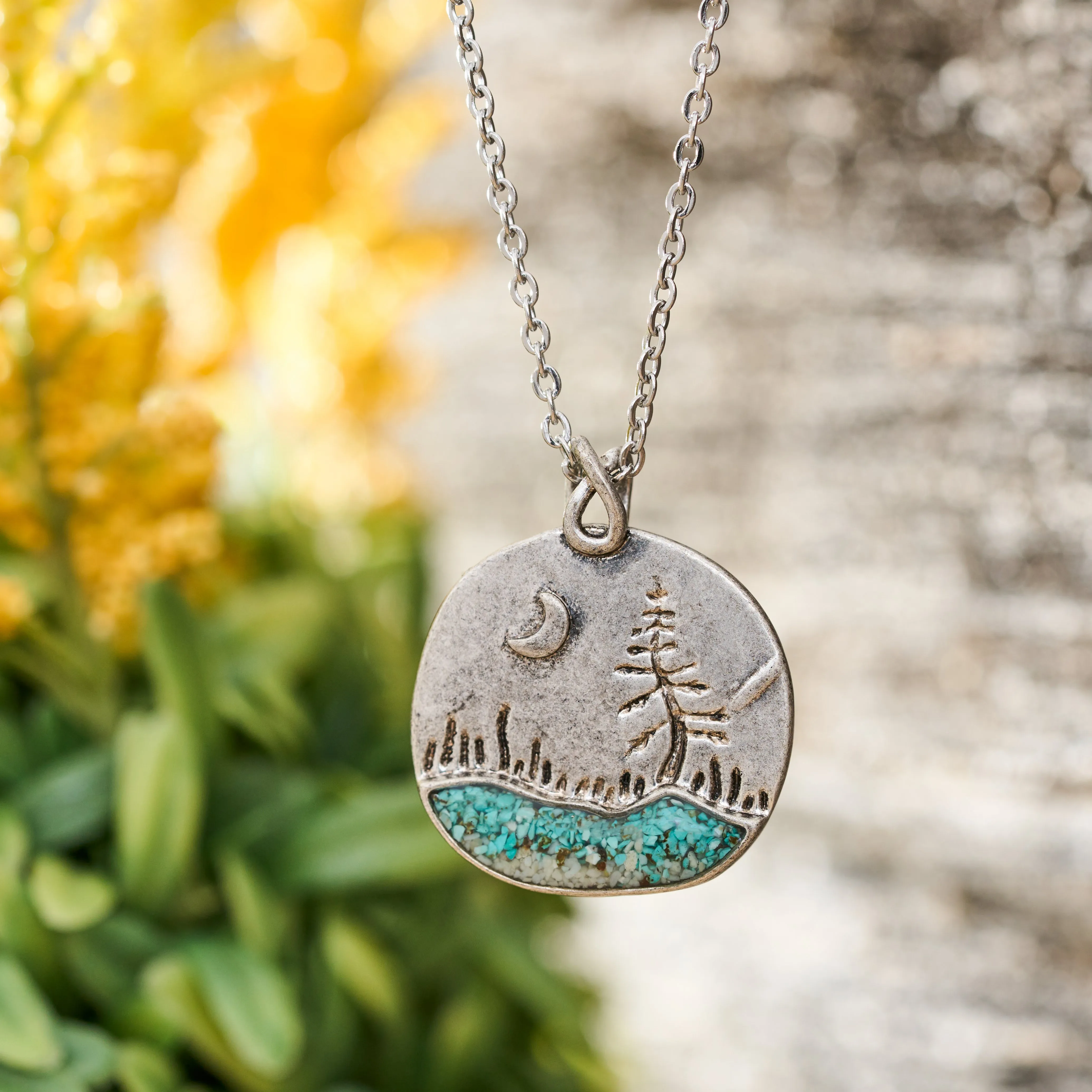 Turquoise River Crescent Moon Necklace