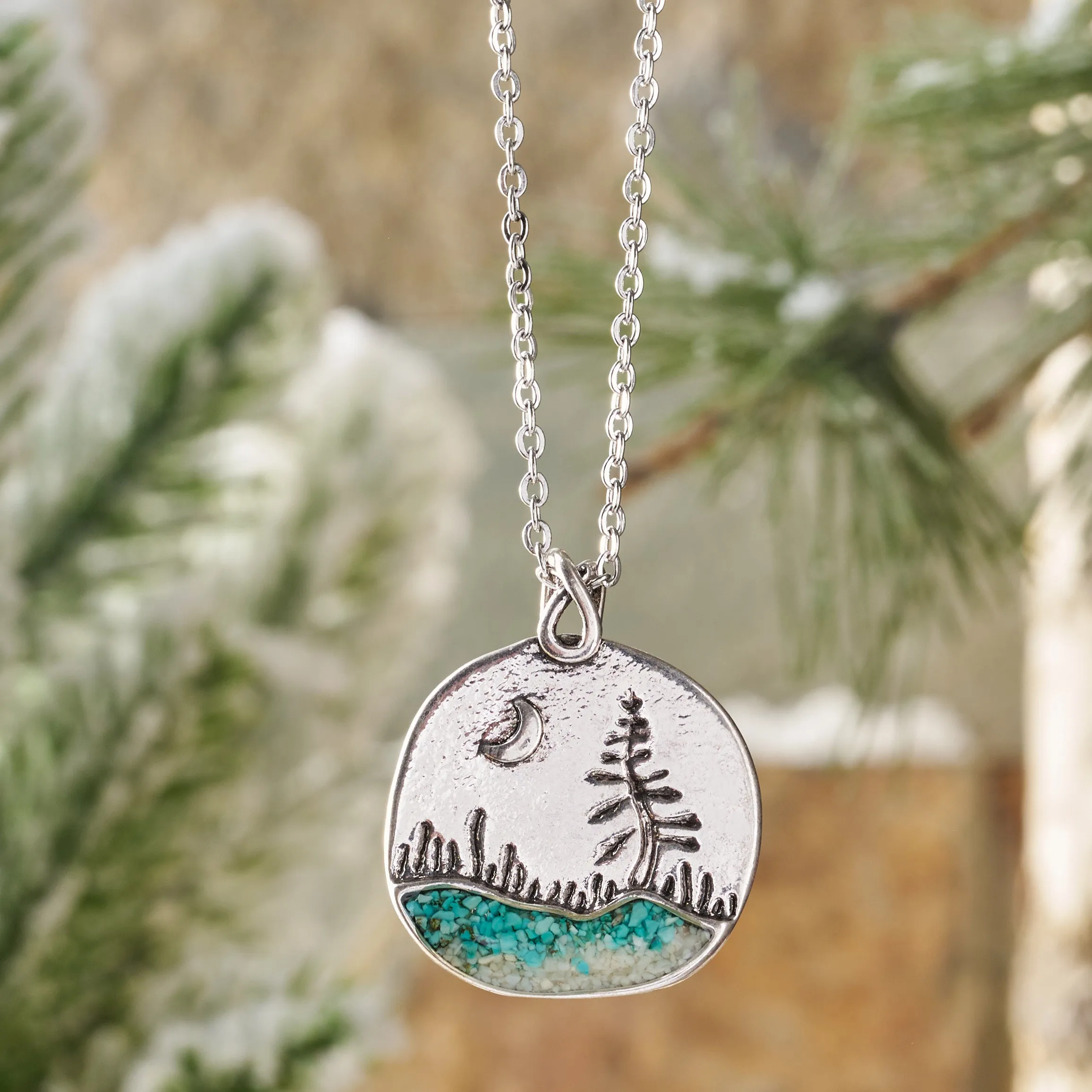 Turquoise River Crescent Moon Necklace