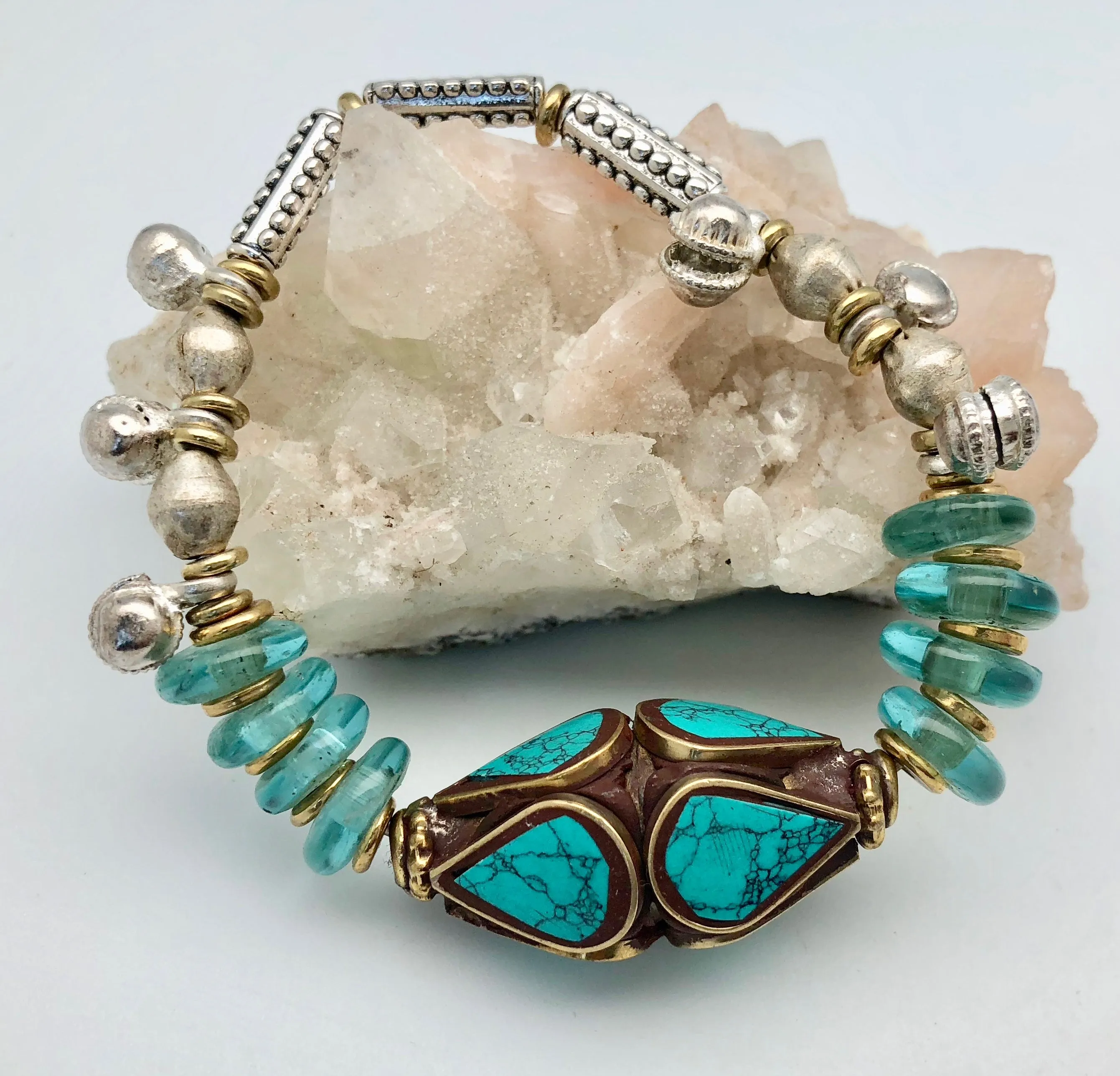 Vanessa Mooney Ocean Rain Turquoise Bracelet with African Glass Beads