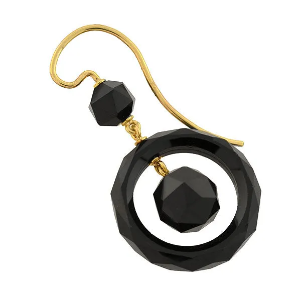 Victorian 14kt Faceted Onyx Ball   Ring Earrings