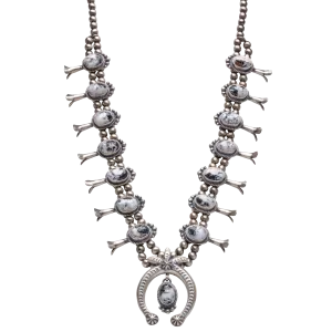 White Buffalo Turquoise Squash Blossom Necklace | Francisco