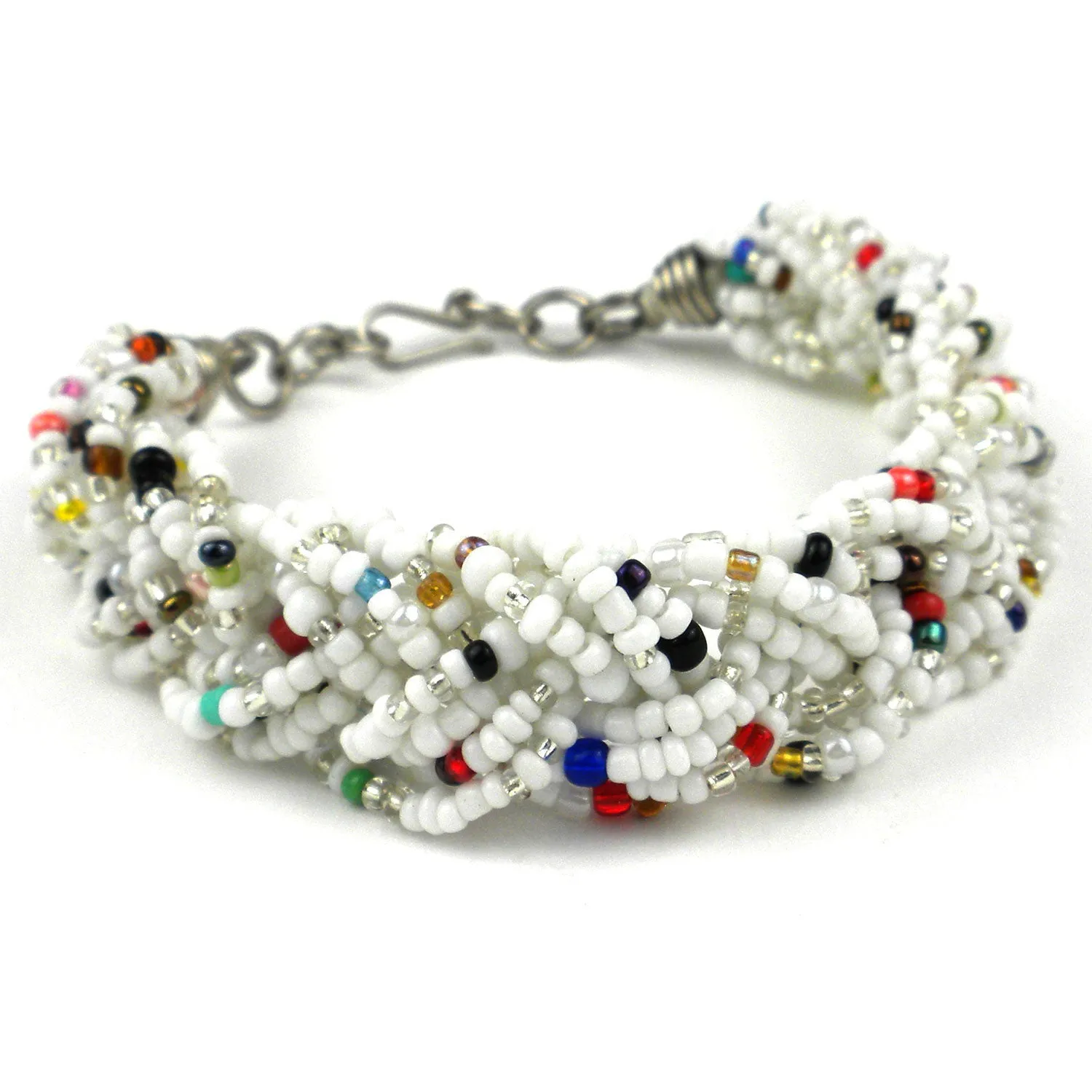 White Six Strand Braid Beaded Bracelet Zakali Creations