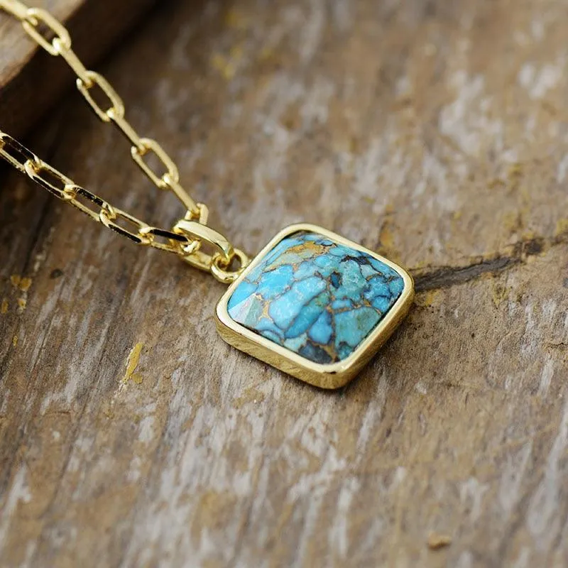 'Wiinya' Square Turquoise Pendant Necklace