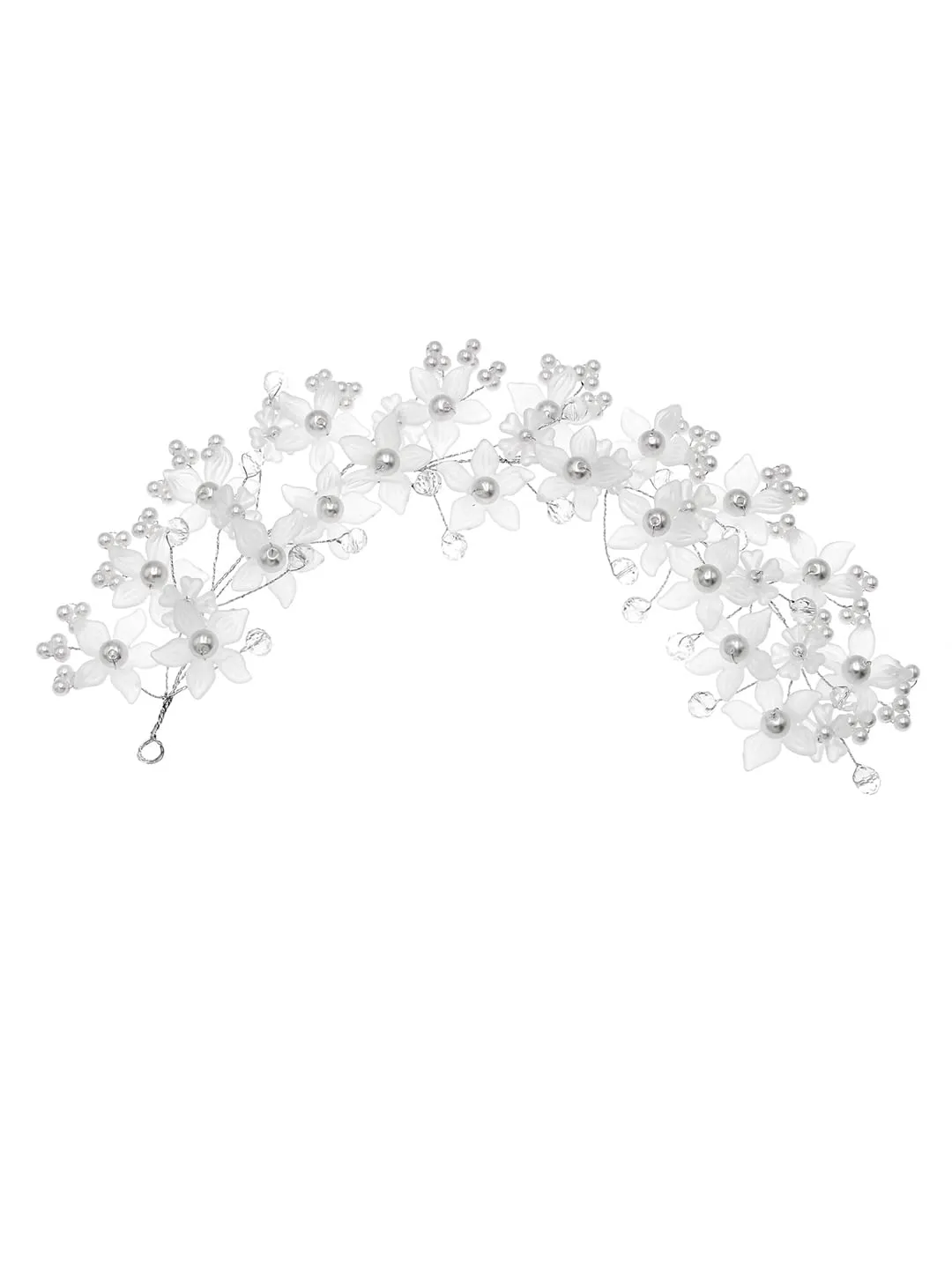 Yellow Chimes Tiara for Women and Girls Floral Hair Vine for Women White Bridal Hair Vine Tiara Headband Hair Accessories Wedding Jewellery for Girls and Women. (White 2)