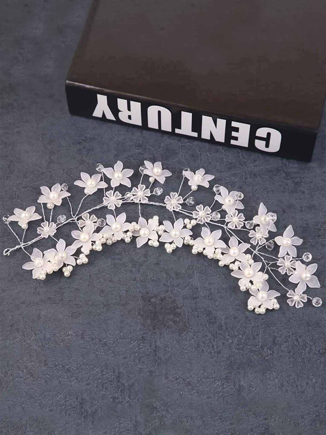 Yellow Chimes Tiara for Women and Girls Floral Hair Vine for Women White Bridal Hair Vine Tiara Headband Hair Accessories Wedding Jewellery for Girls and Women. (White 2)