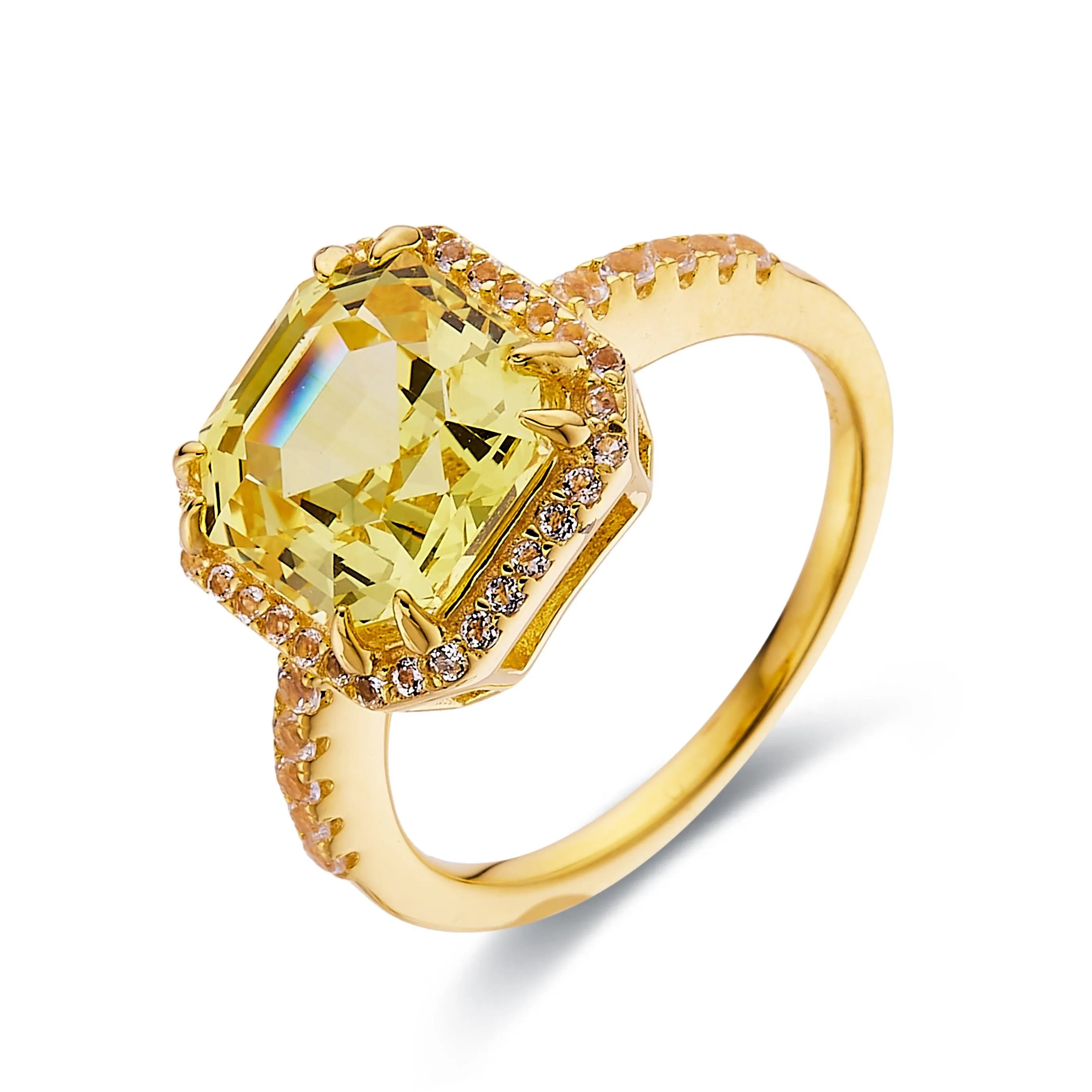 Yellow Sapphire Asscher Cut Halo Ring