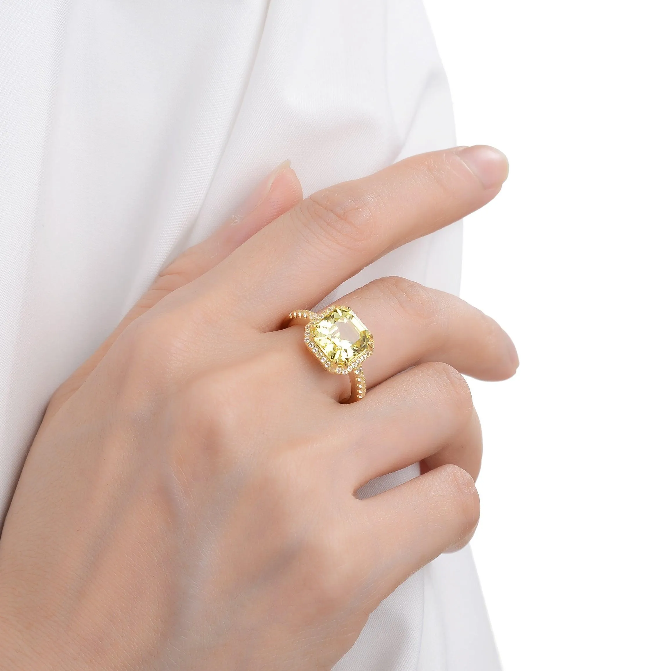 Yellow Sapphire Asscher Cut Halo Ring