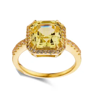 Yellow Sapphire Asscher Cut Halo Ring